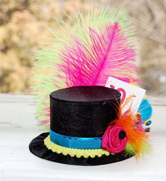 Mad Hatter Mini Top Hat in NEON colors- Alice in Wonderland - Tea Party - Costume Birthday Photo Prop