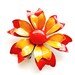 Orange Red Enamel Flower Vintage Brooch Pin