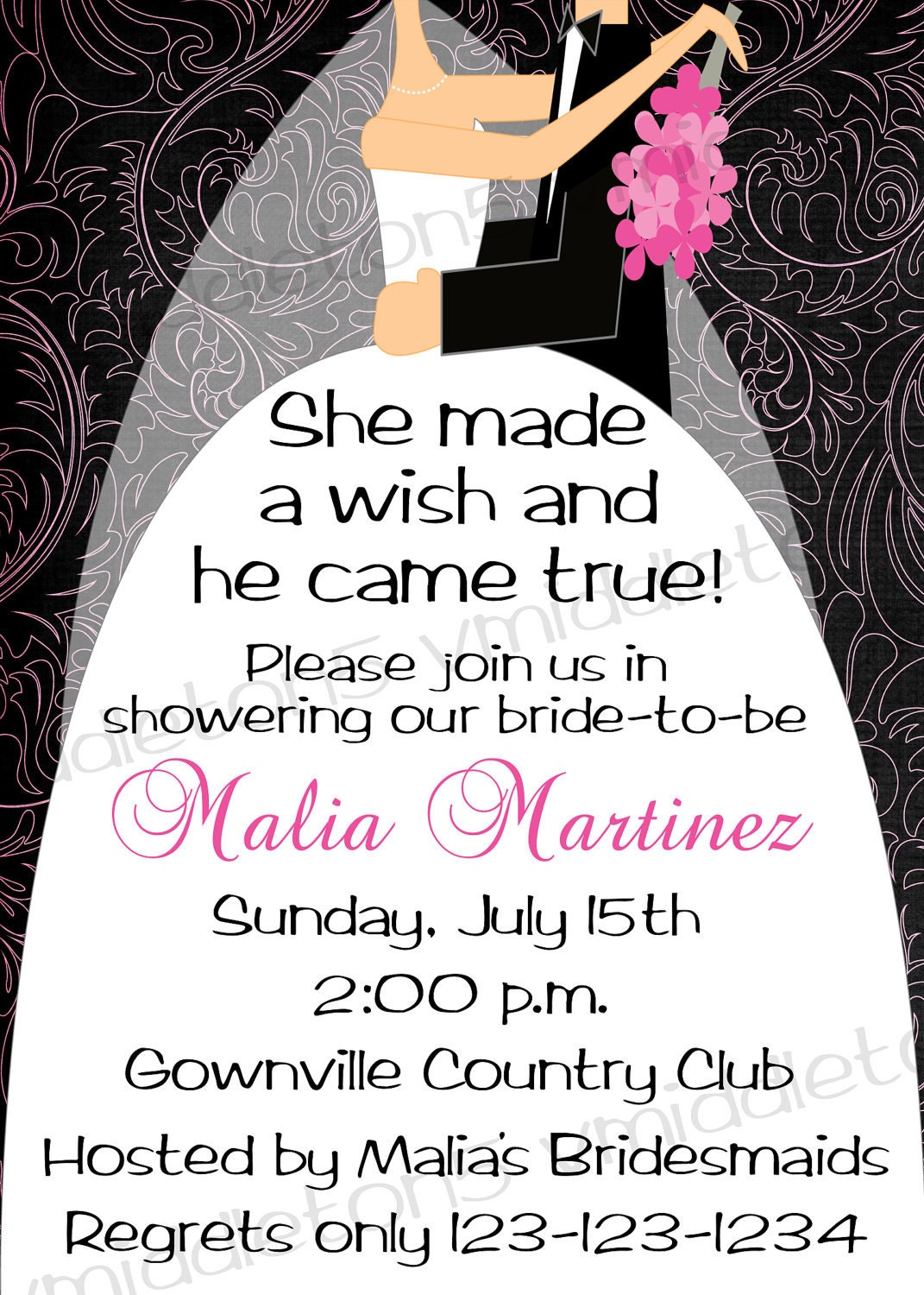 Bridal Shower Wedding Dress Invitation With Pattern Options Print Your ...
