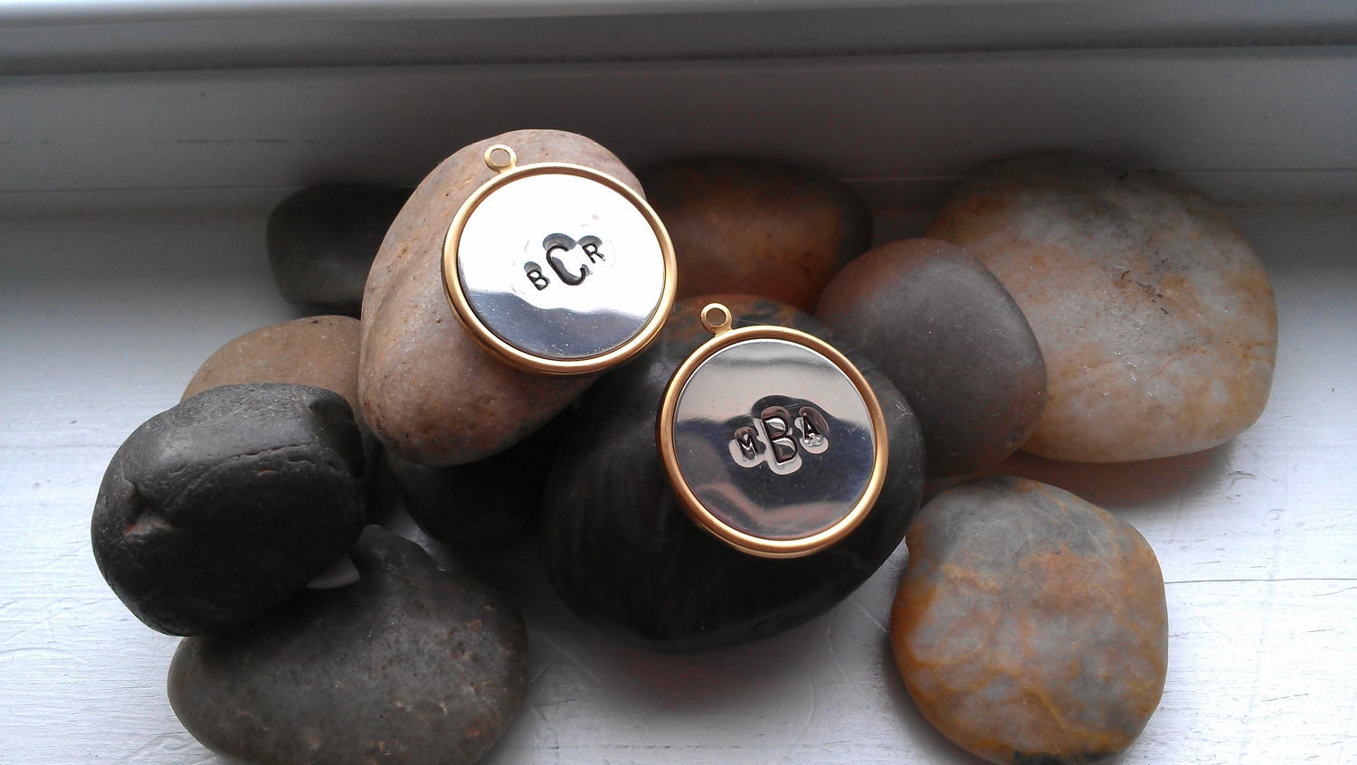 Mixed Metal Handstamped Sterling Silver Monogram Pendant