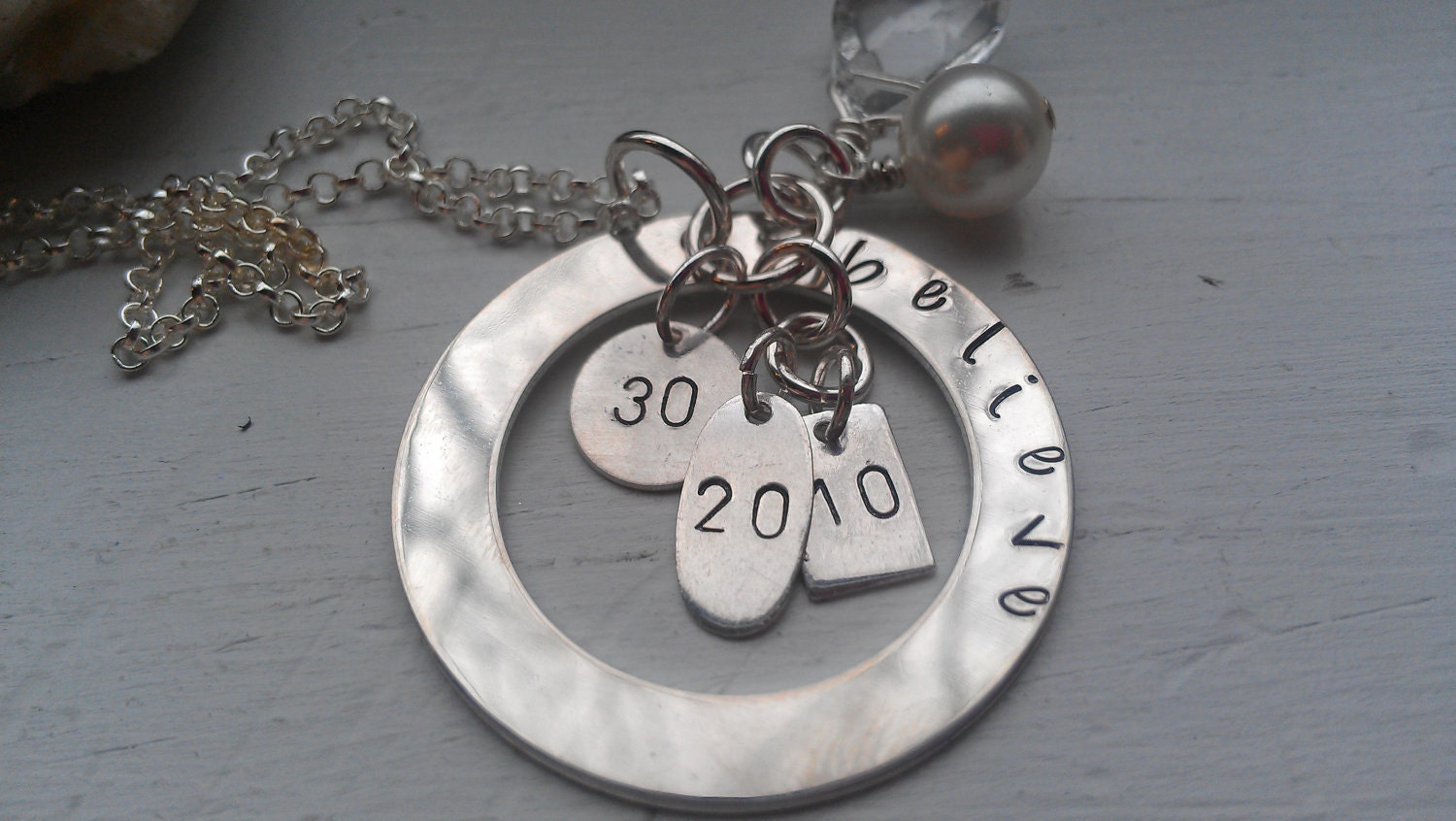 handstamped motivational weight loss necklace  believe
