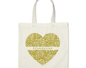 4 Bridesmaids Signature Personalized Heart Totes in Pea Green