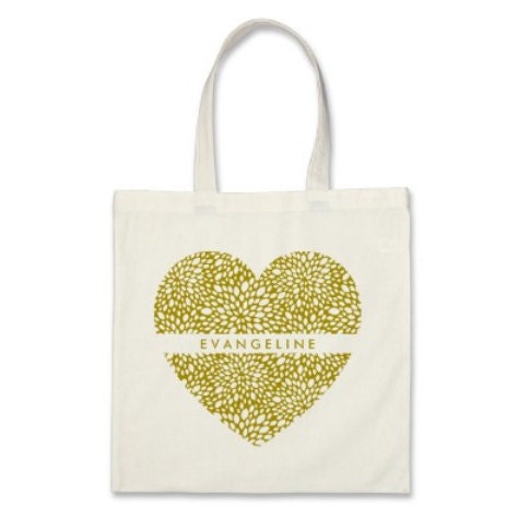 10 Bridesmaids Signature Personalized Heart Totes in Pea Green