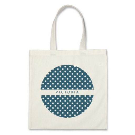 Personalized Polka Dot Circle Tote in Sea Blue