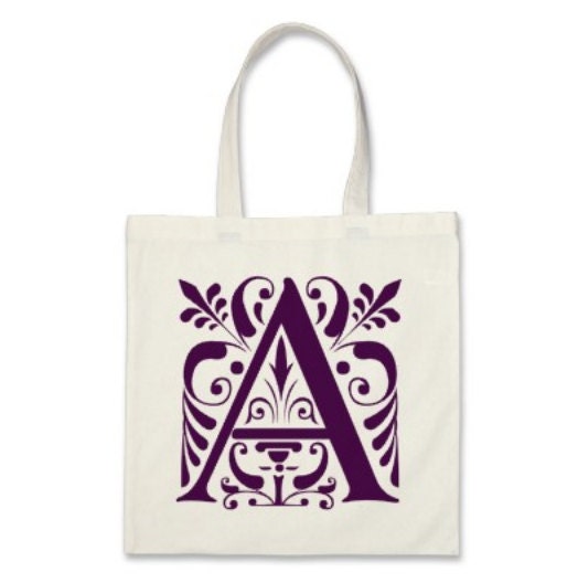 Elegant Monogram Initial Tote in Deep Purple Wedding - Bridesmaids - Shower or Party Favor