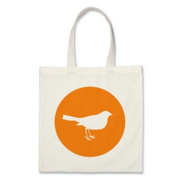 Girl Tote Bag - Orange Bird Silhouette Tote Bag - Party Favor Tote Bag