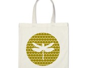Girl Tote Bag - Pea Green Dragonfly Silhouette Dots Tote Bag - Party Favor Tote Bag