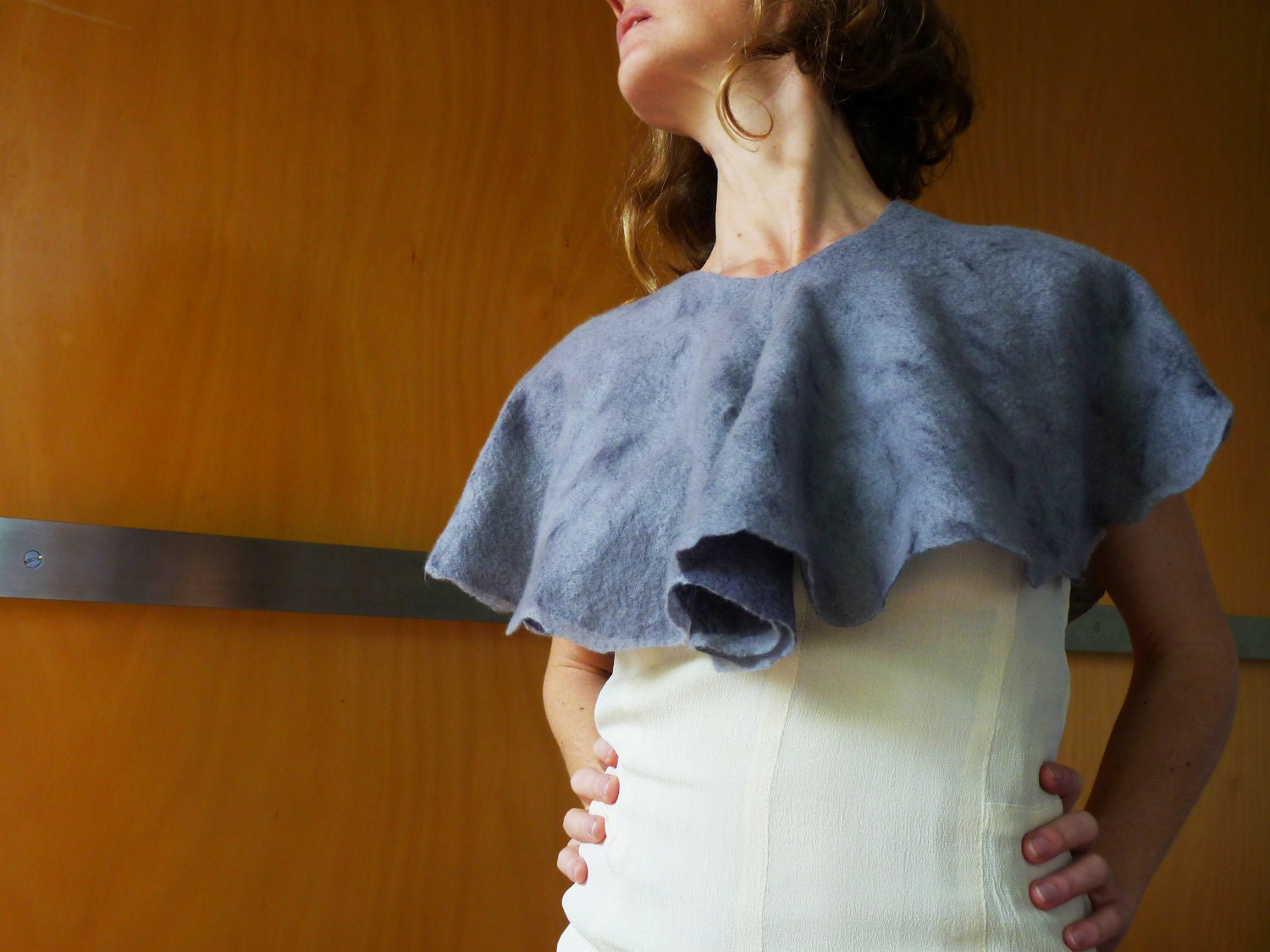 Grey poncho / bodice / capelet, size S, evening wear, formal wear, natural designer clothing, eco friendly clothing