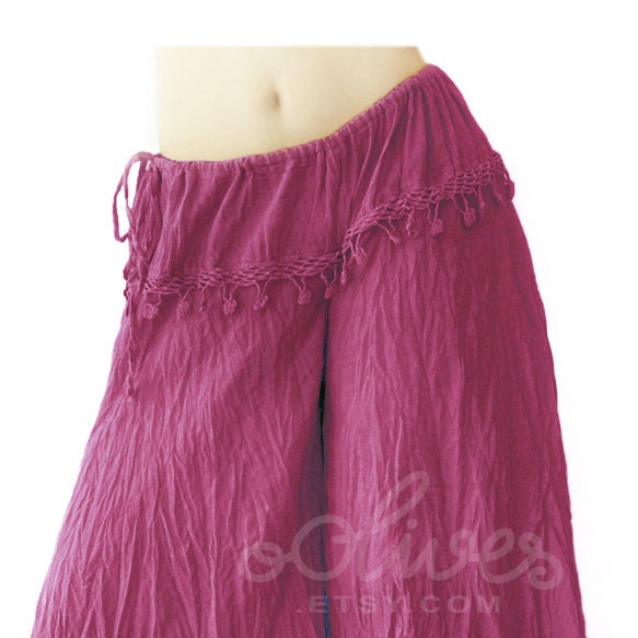 Wide Leg Fisherman Pants in Purple with Drawstring Waist
