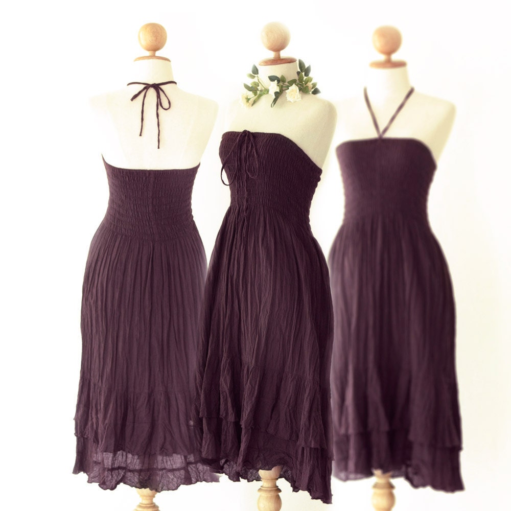 Strapless Ruffle Cotton Dress in Dark Violet