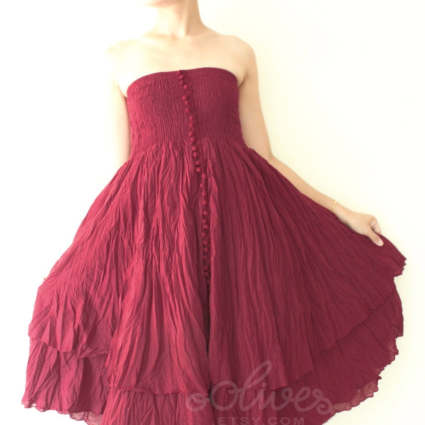 Sale 50% Off, Strapless Ruffle Dress or Maxi Skirt in Red.