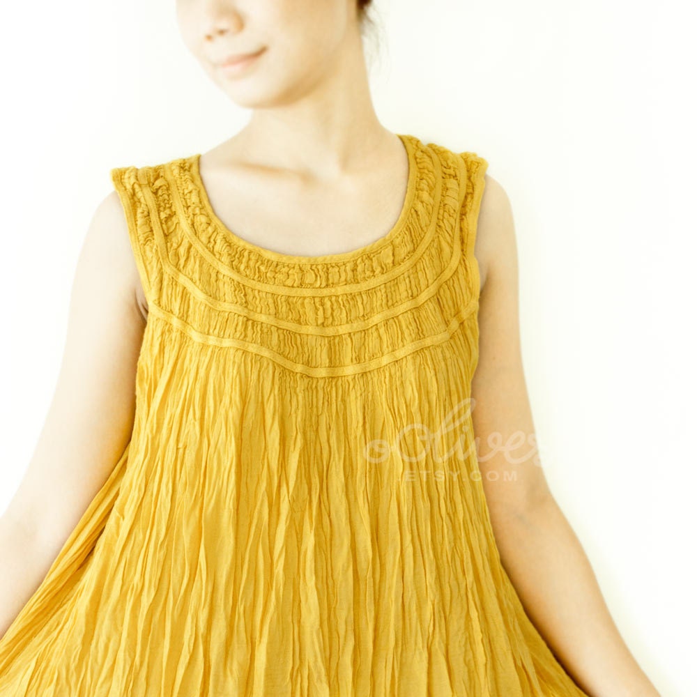 Sale 50% Off, Cotton Spring Summer Vest Dress in Mustard Yellow.