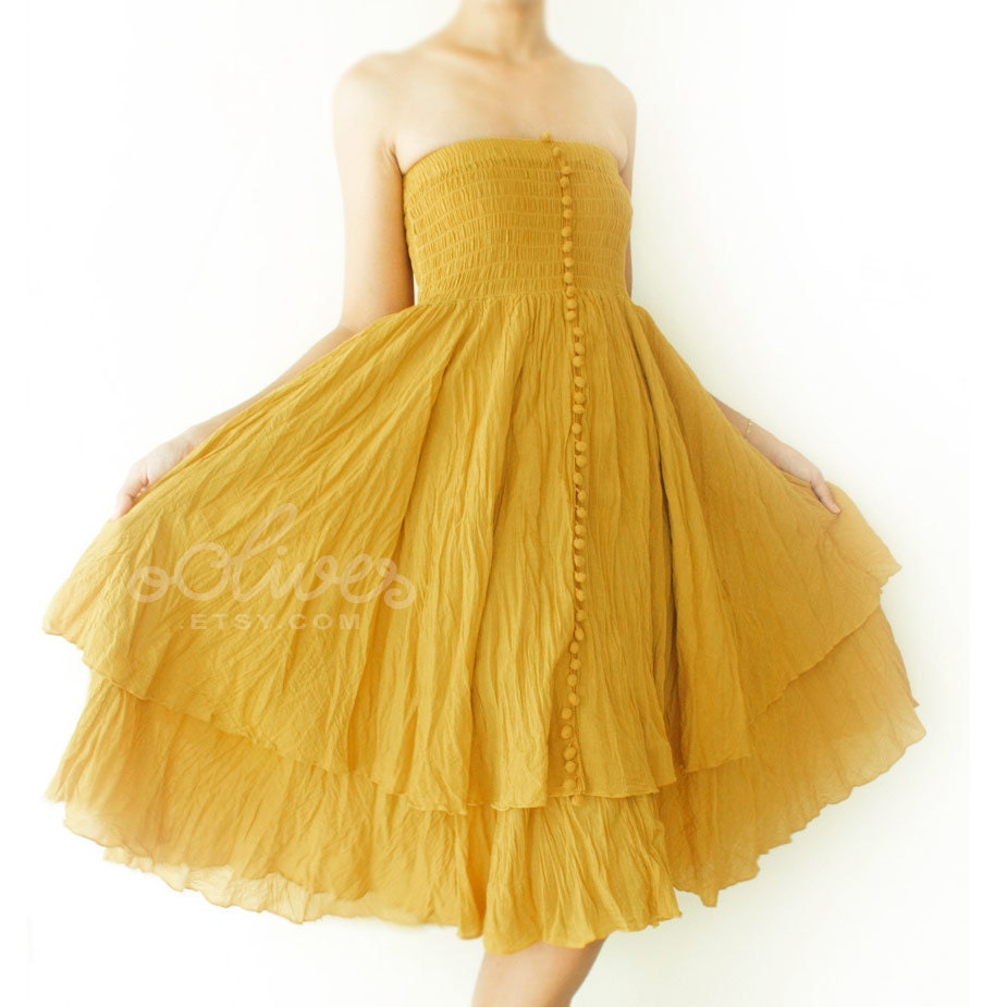 Reserved for sarahkincheloe---Strapless Ruffle Dress or Maxi Skirt in Mustard Yellow