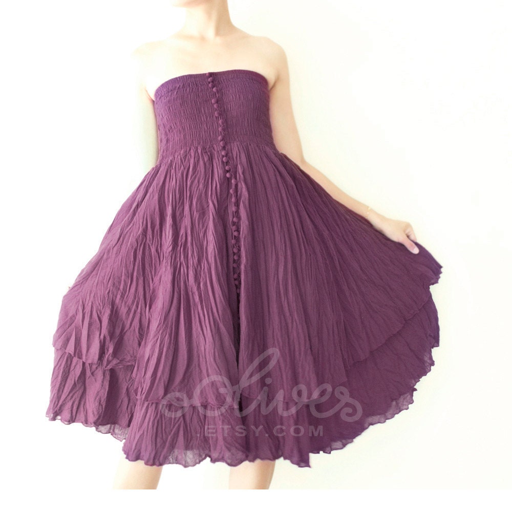 Strapless Ruffle Cotton Dress or Maxi Skirt in Dark Purple
