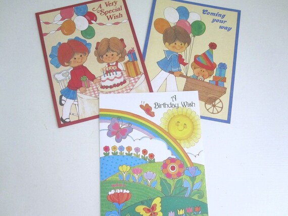 Buy e greeting cards for kids - Vintage Birthday Cards, Set of 3 1980s Unused Cards, Colorful Kids Cards for Boys and Girls