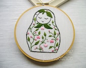 Embroidery PDF Pattern Matryoshka Nesting Doll Lily Flowers Pattern Design