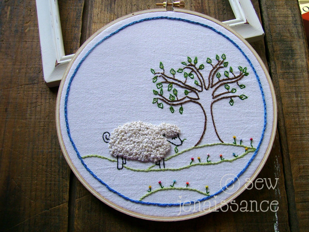 Embroidery Pattern PDF Wooly Sheep and Tree Pattern Design