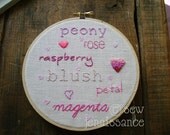 Embroidery Pattern PDF Pink Words Blush Magenta Petal Peony Rose Raspberry