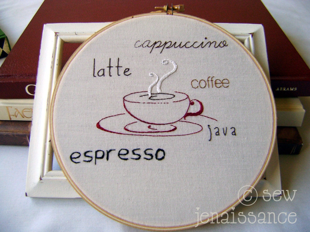 Embroidery Pattern PDF Coffee Latte Cappuccino Espresso Kitchen Design