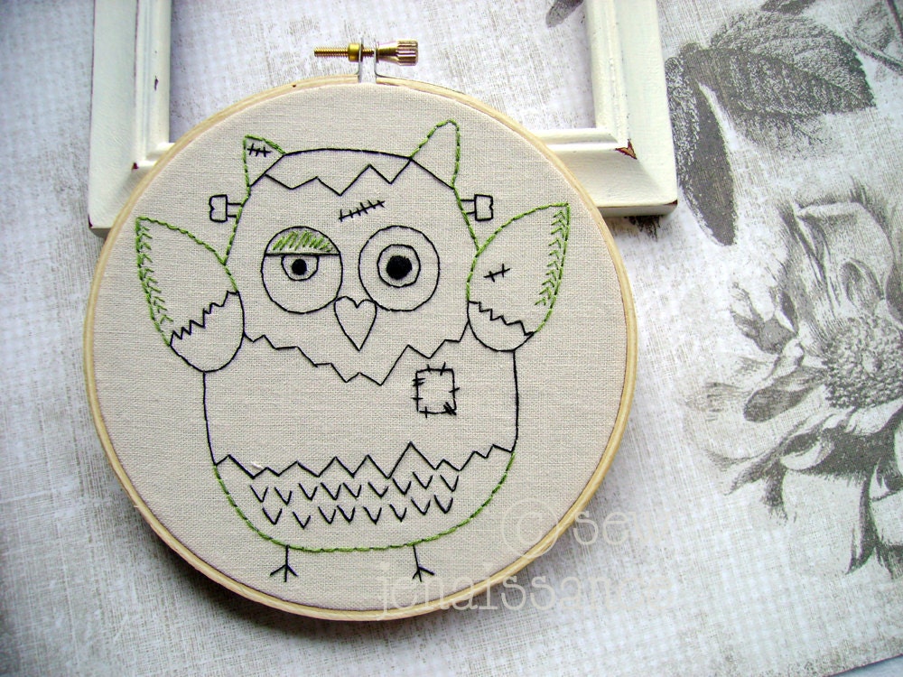 Embroidery PDF Pattern Frankenstein Owl Halloween Design
