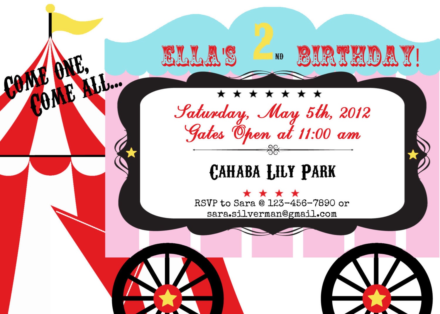 PRINTABLE Vintage Carnival or Circus Birthday Party Invite- DIY printable party invitation by Luv Bug Design