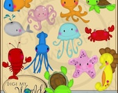 Sea Life, whale, octopus, crab, lobster, star fish, jellyfish clipart images for scrapbooking and card making