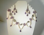 fresh water pearl, amethyst and sterling silver necklace and earring set