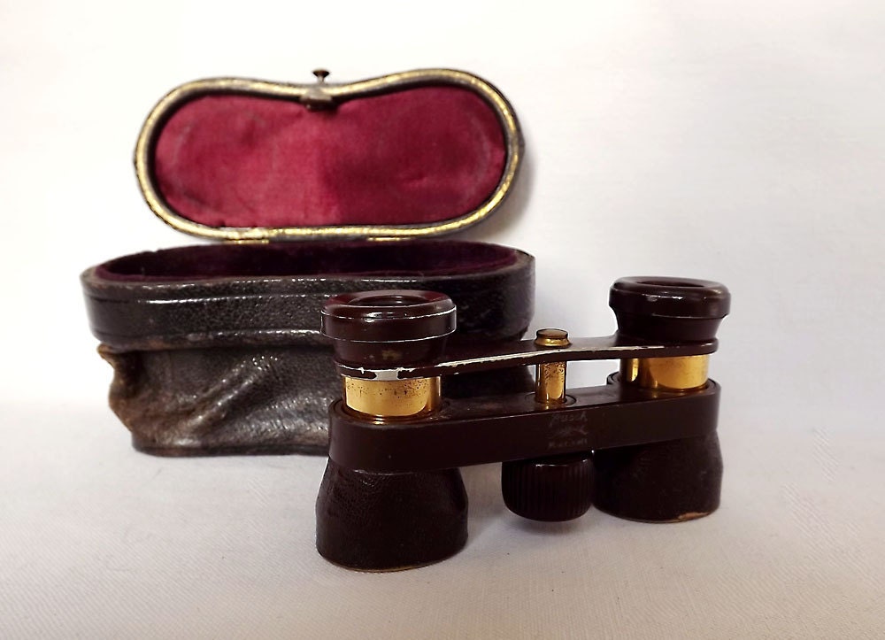 German opera glasses, field glasses, with leather case from 1920s, by Emil Busch - multinett