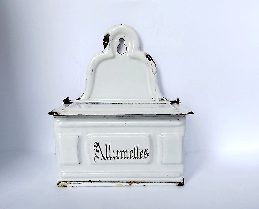 RESERVED - French enamel allumettes box - match holder