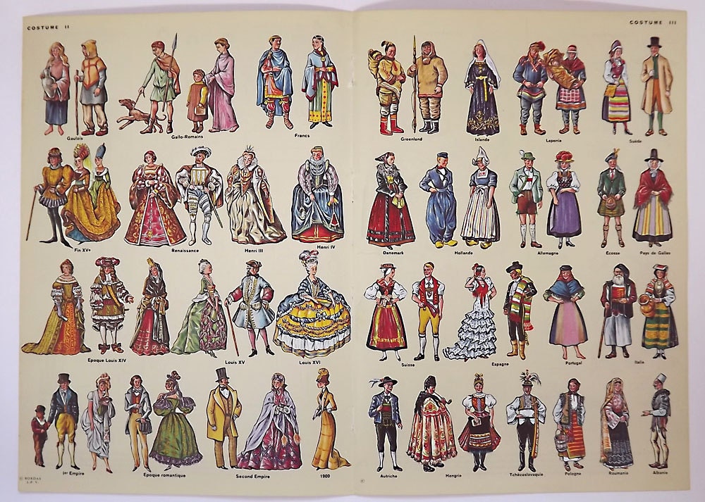 Costumes, hats and shoes from around the world book plates - two double sided pages