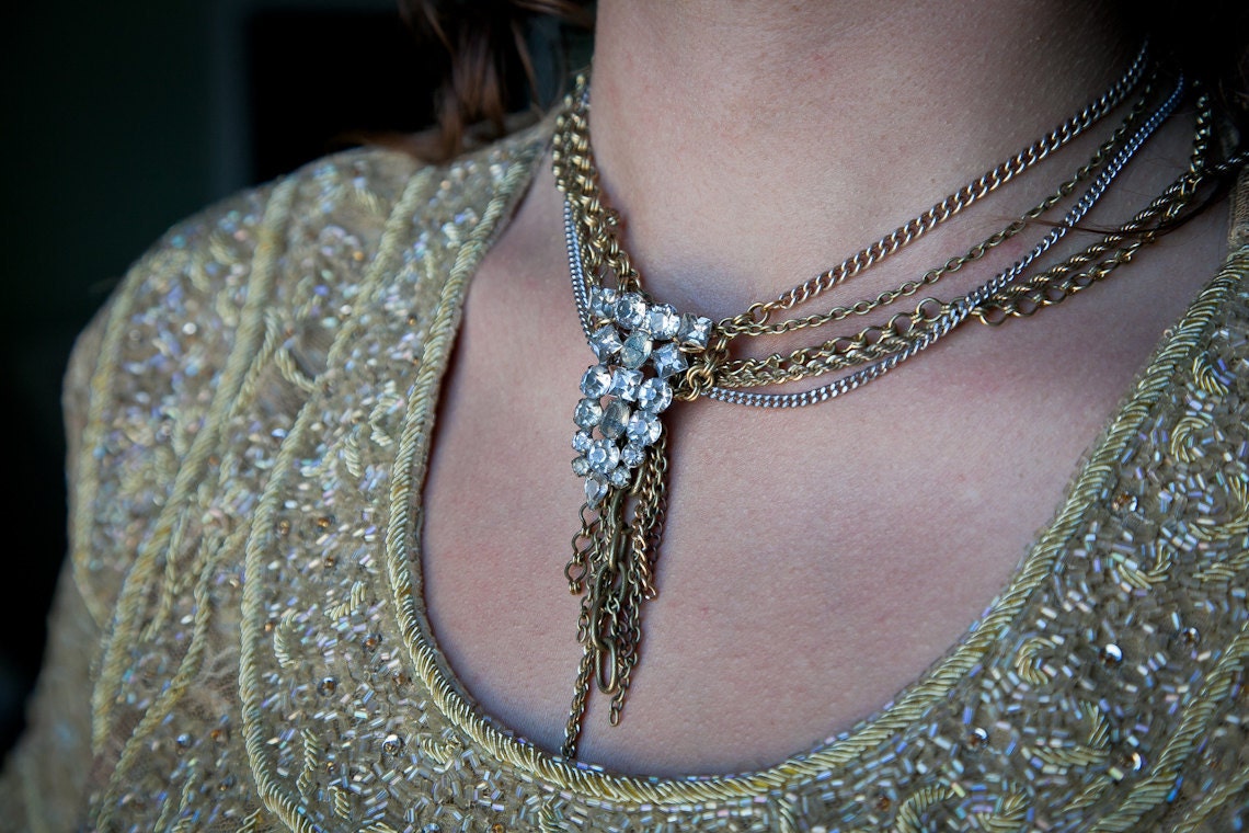 Chevron Rhinestone Pin Necklace