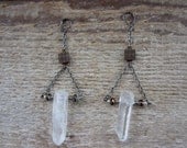 Pyramid Quartz and Crystal Earrings