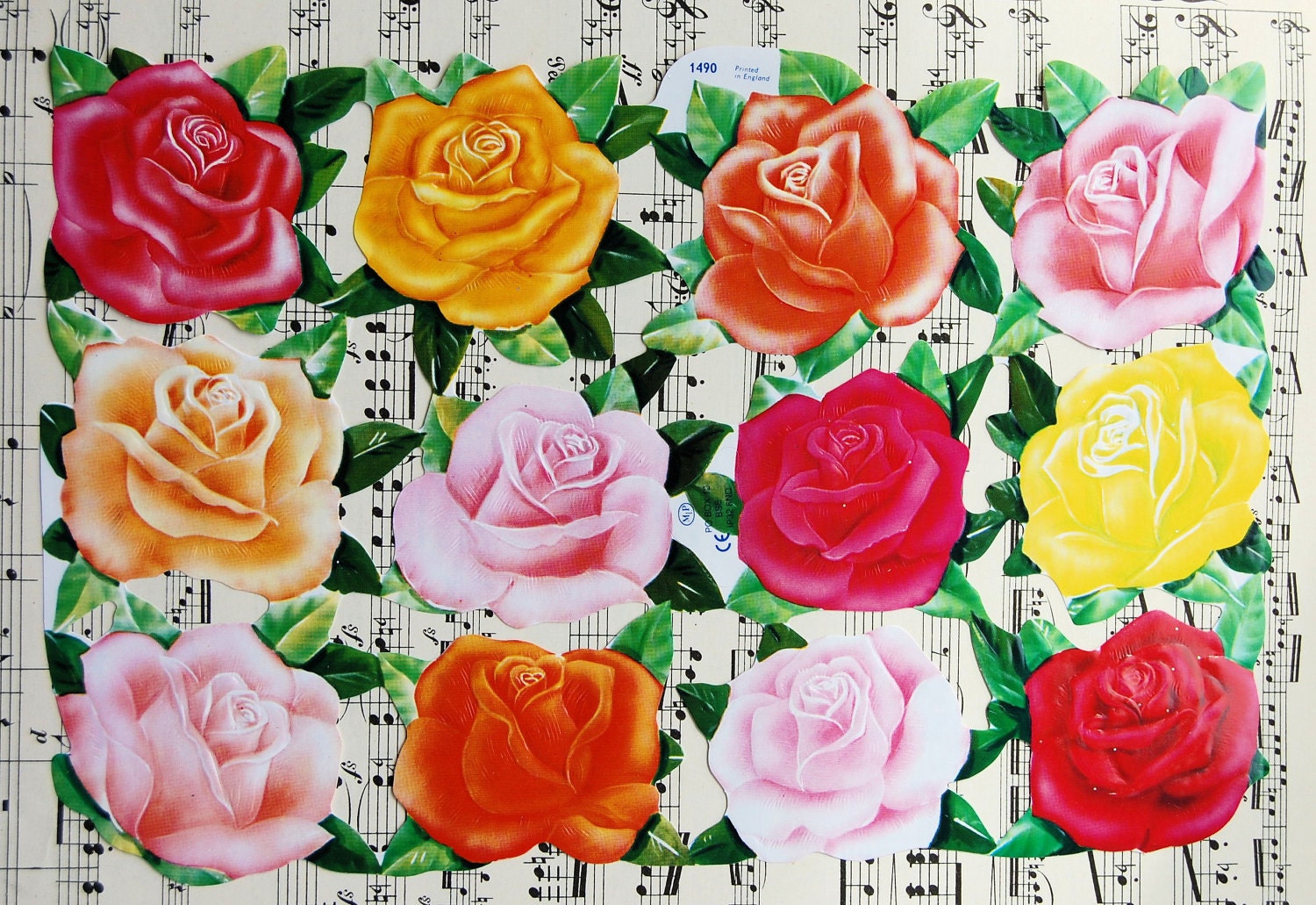 Paper Lithograph Die Cut Scraps Roses
