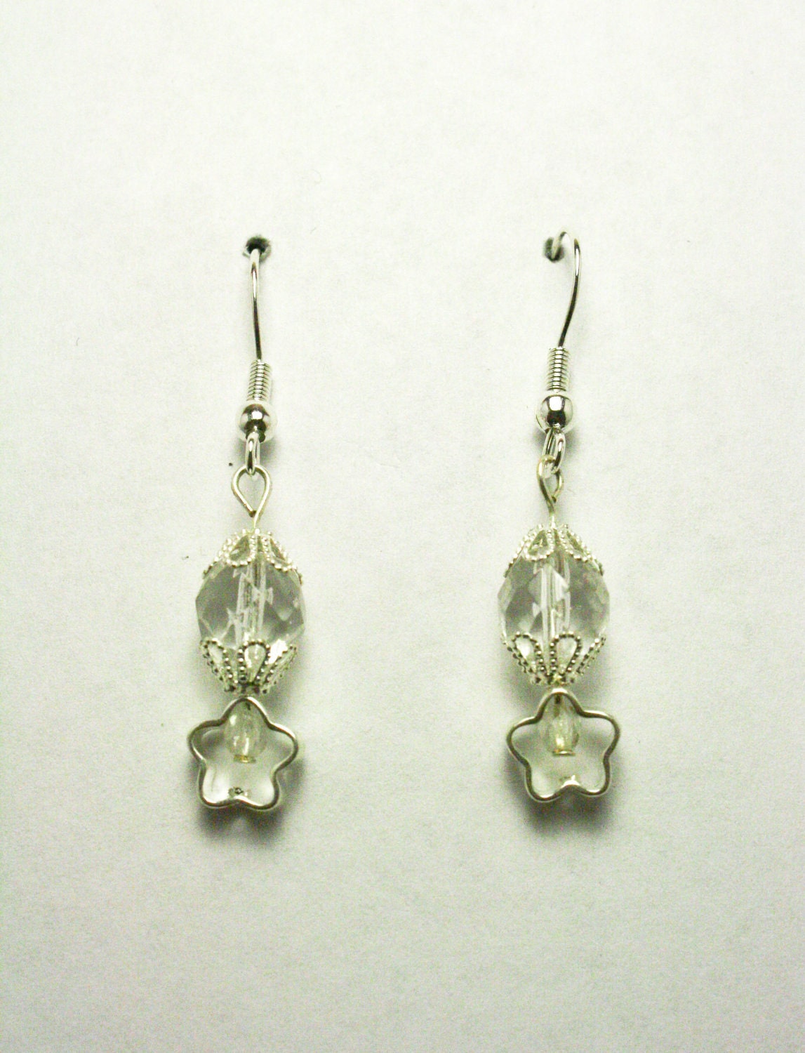 CLEARANCE Clear Glass and Silver Flower Earrings