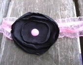Black Poppy Headband with Pink Accents (Hair Accessory for Baby)