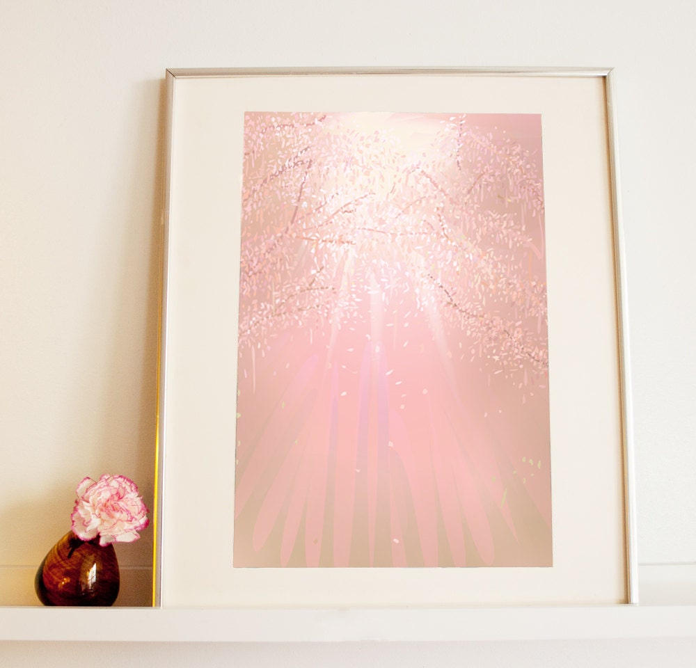 Buy One Get One Print Free - Light Through Trees - Art Print Poster- 13 x 19  -  Open Edition - trees, foliage, sunlight, pink