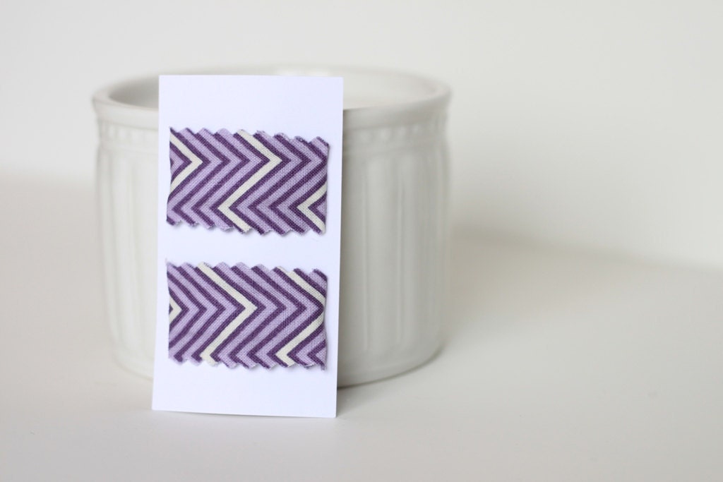 Purple Chevron Hair Clips.  Girls Hair Accessory. Children Fashion. Bellflower. Geometric. Toddler Girl. Metal Snap Clip. Purple Clips.