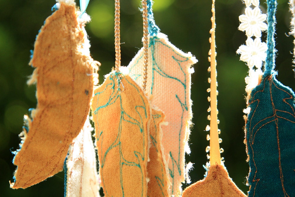 Dreamcatcher with Embroidered Feathers - Teal and Copper