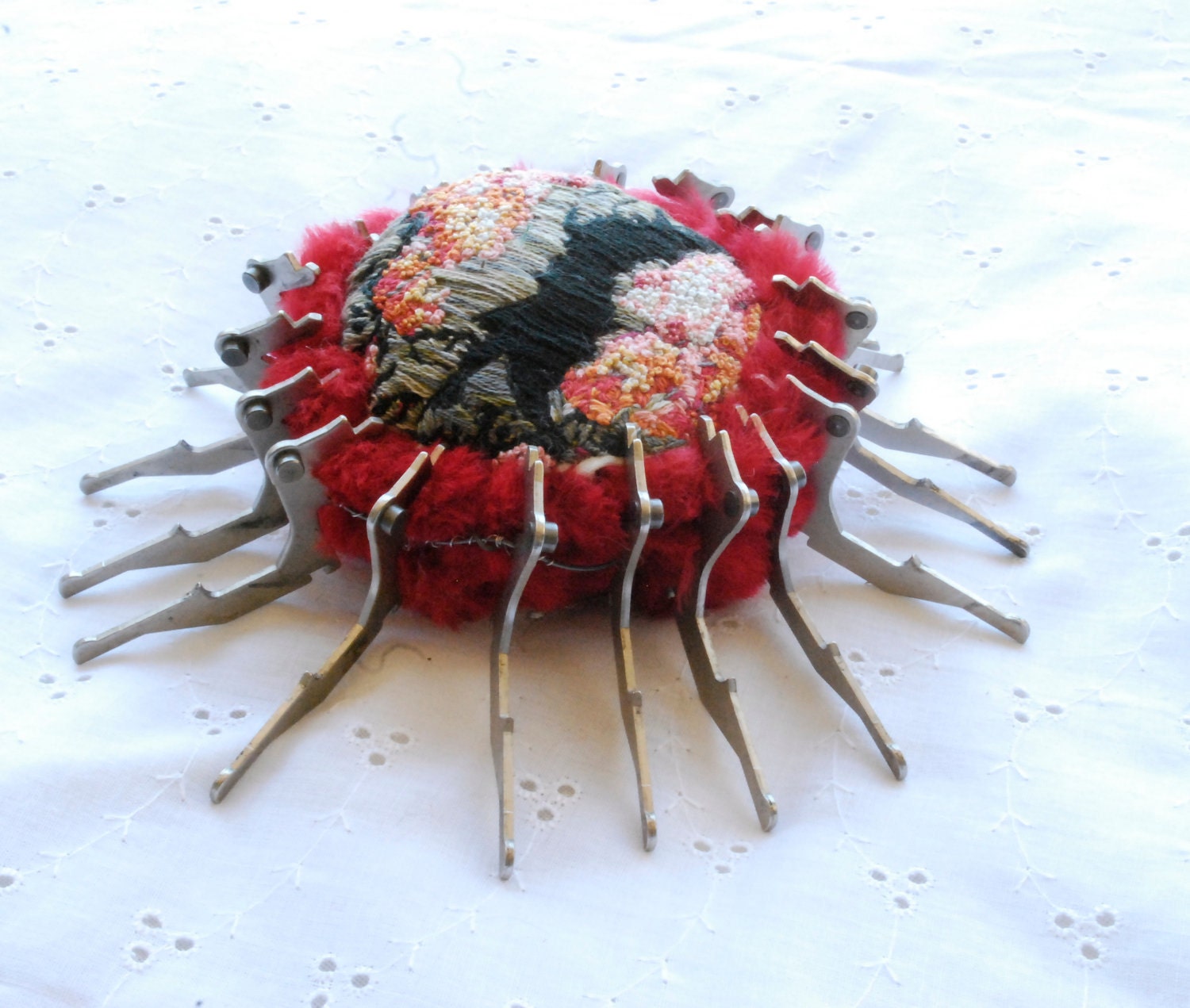 Syphilis: Hand-embroidered plush STD Bug sculpture