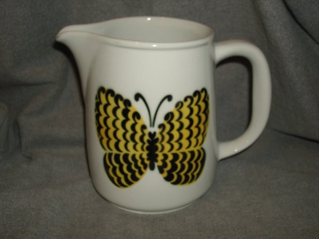 Reserved for jabba591 - Mid Century Arabia Finland 6" Tall Yellow BUTTERFLY PITCHER