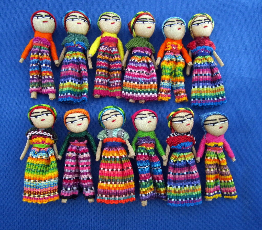 12 Handmade 3" Worry Dolls Best Quality made in Guatemala
