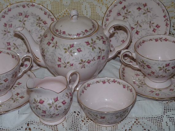 Tuscan CHINA TEA Set for Two Teapot Pink by raggletagglevintage