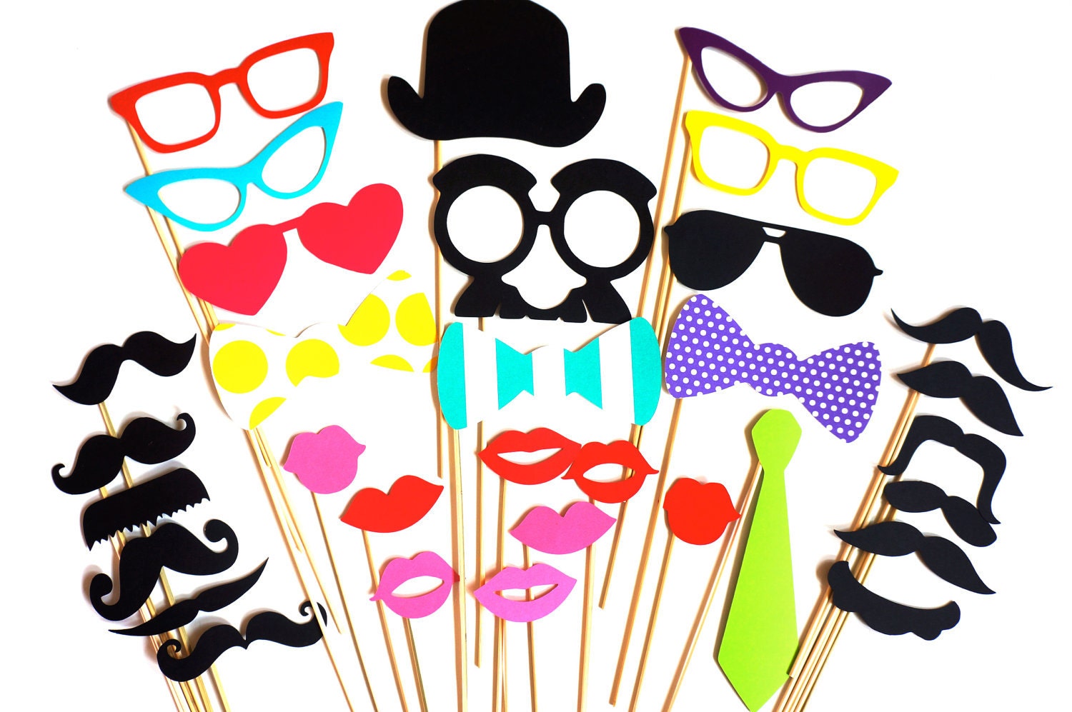 SALE -  Perfect Photo Booth Prop Set - 32 pieces - Birthdays, Weddings, Parties - Great Photobooth Props