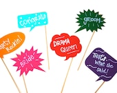 Chalkboard Photo Booth Props on a stick - Set of 6 Colored Chalk Board Bubbles - Includes Chalk