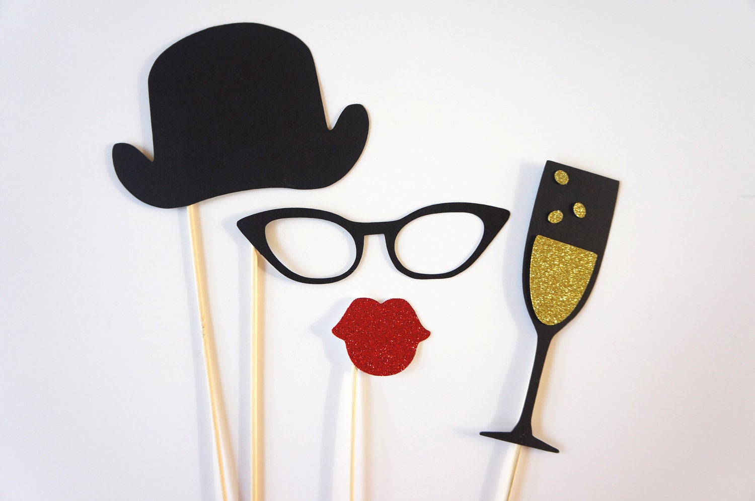 Photo Booth Props - Ladies Collection - Set of 4 Photobooth Props with GLITTER