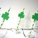 SALE - Photo Booth Props - St. Patrick's Day Straw Photo Props - Set of 5 - Shamrocks on KELLY GREEN Striped Paper Straws