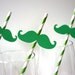 SALE - Photo Booth Props - St. Patrick's Day Straw Photo Props - Set of 5 - Green Mustaches on KELLY GREEN Striped Paper Straws