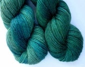 Alpaca / Wool / Silk Yarn - Hand Dyed Single-Ply DK Weight  Yarn in Emerald Isle Colorway