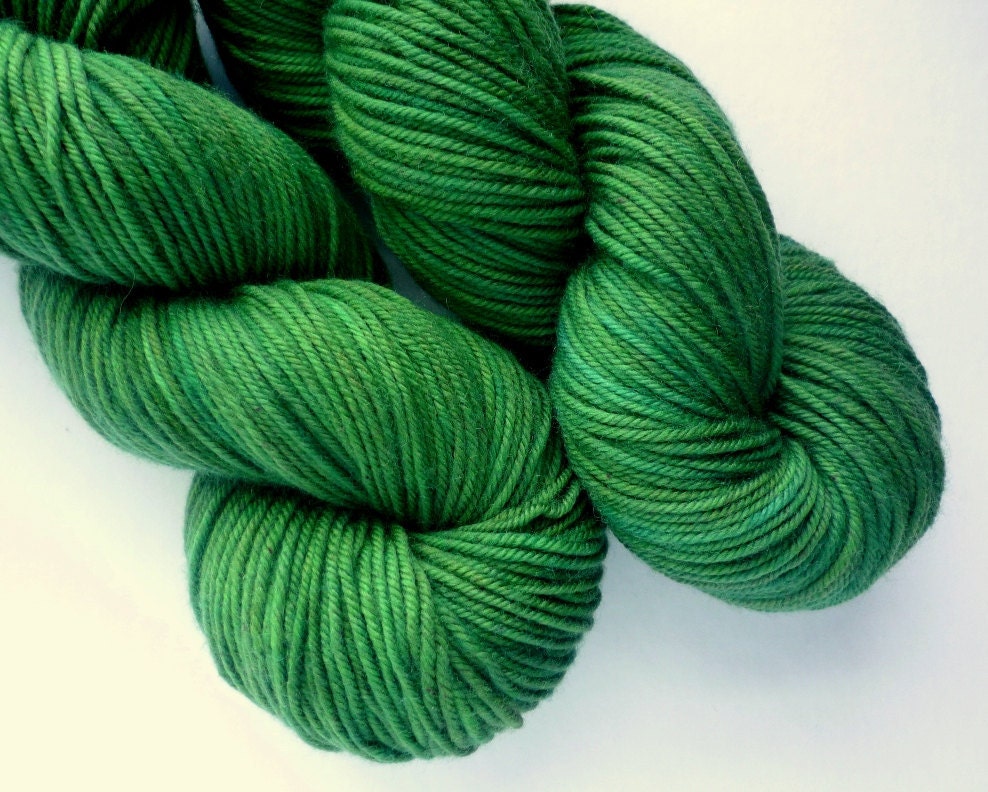 Sale 15% off - Hand Dyed Yarn - Superwash Merino Wool DK Yarn in Fiddlehead Green Colorway