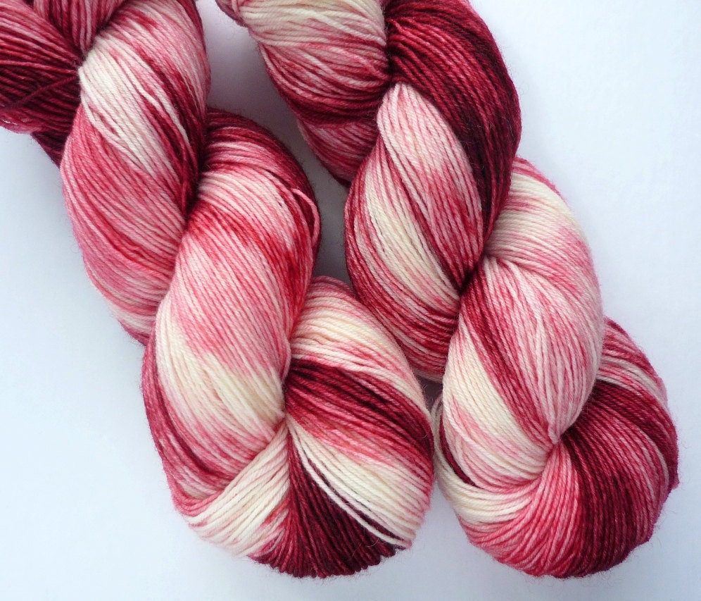 Sale 15% off - Hand Dyed 75/25 BFL/Nylon Fingering Weight Yarn in Strawberries and Cream Colorway